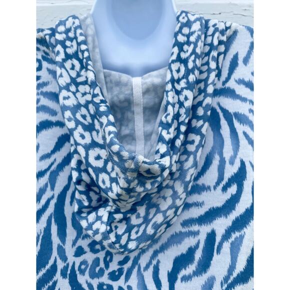 Alfred Dunner Sweater Hooded Womens XL Blue Animal Print Light Coastal Beach - Picture 4 of 6
